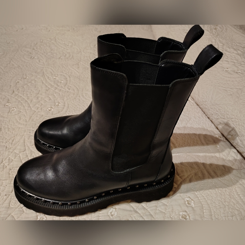 Vince Camuto Black Leather Boots with Studded Sole